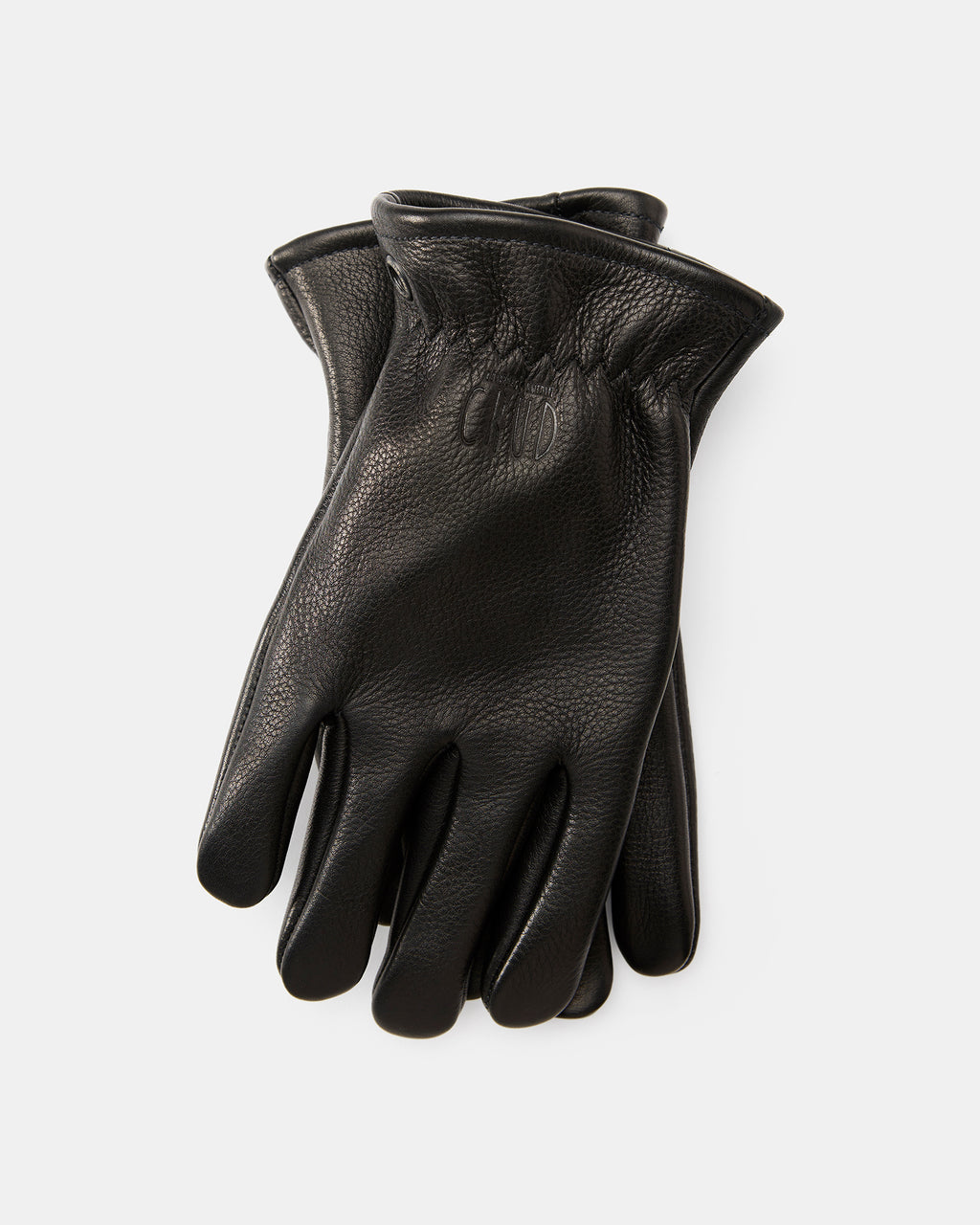 Black leather work gloves with brass eyelets, made in USA