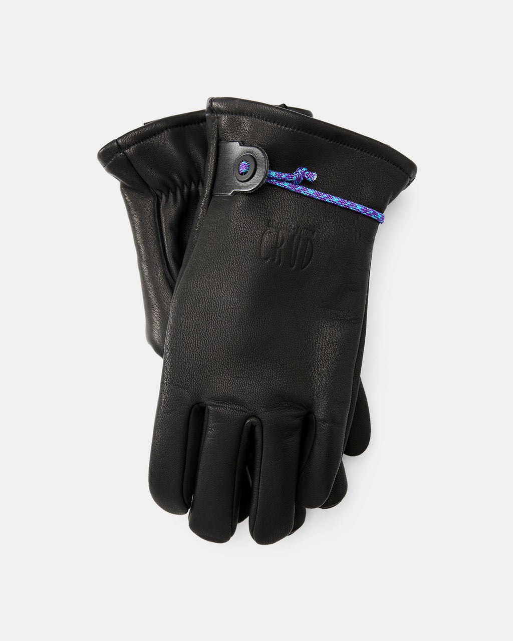 Black leather winter gloves with wool liner and paracord