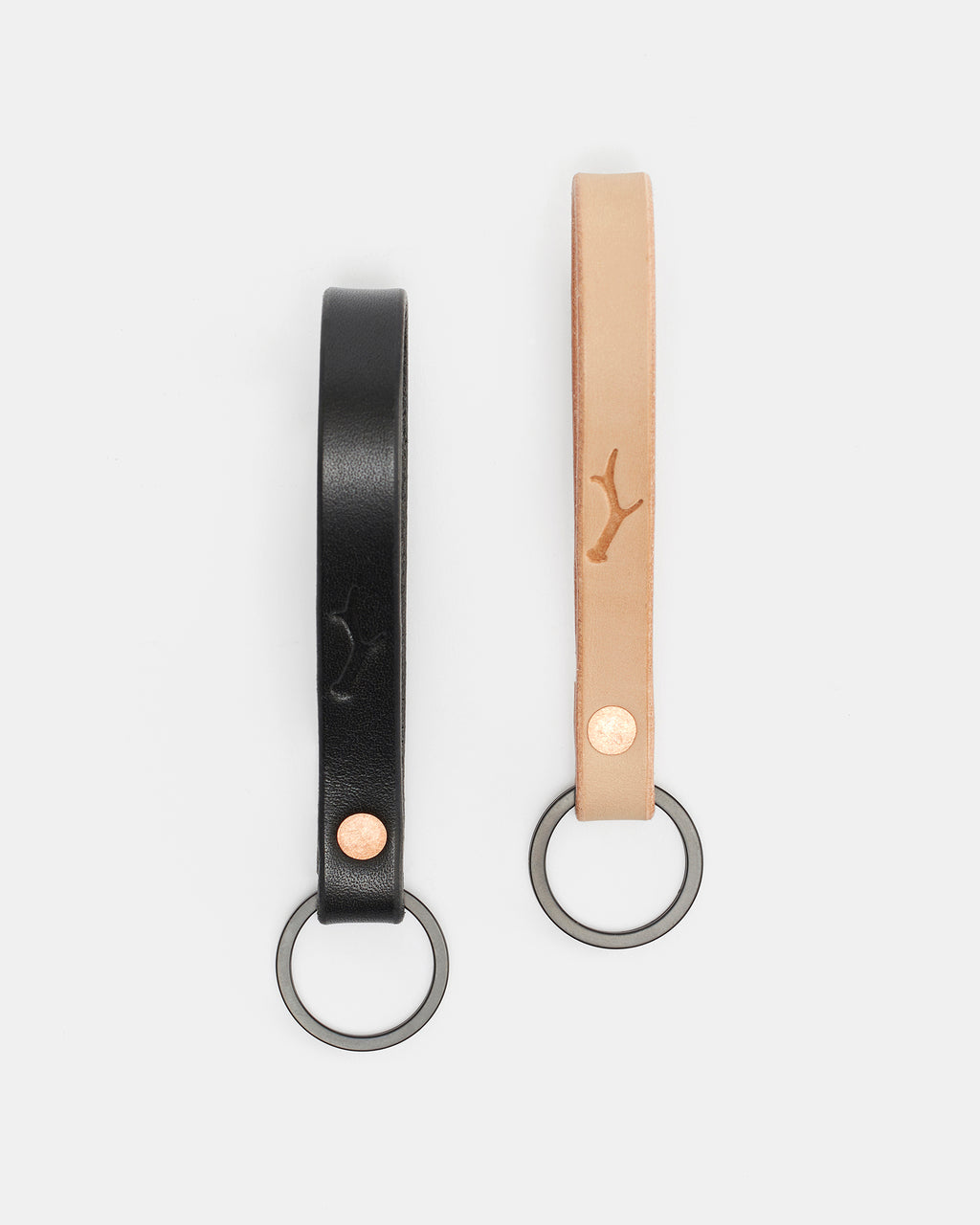 Handmade leather keychain with copper rivet and black ring