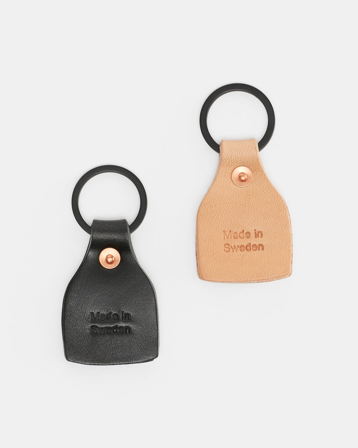Leather key fob with solid copper rivet and black steel split ring