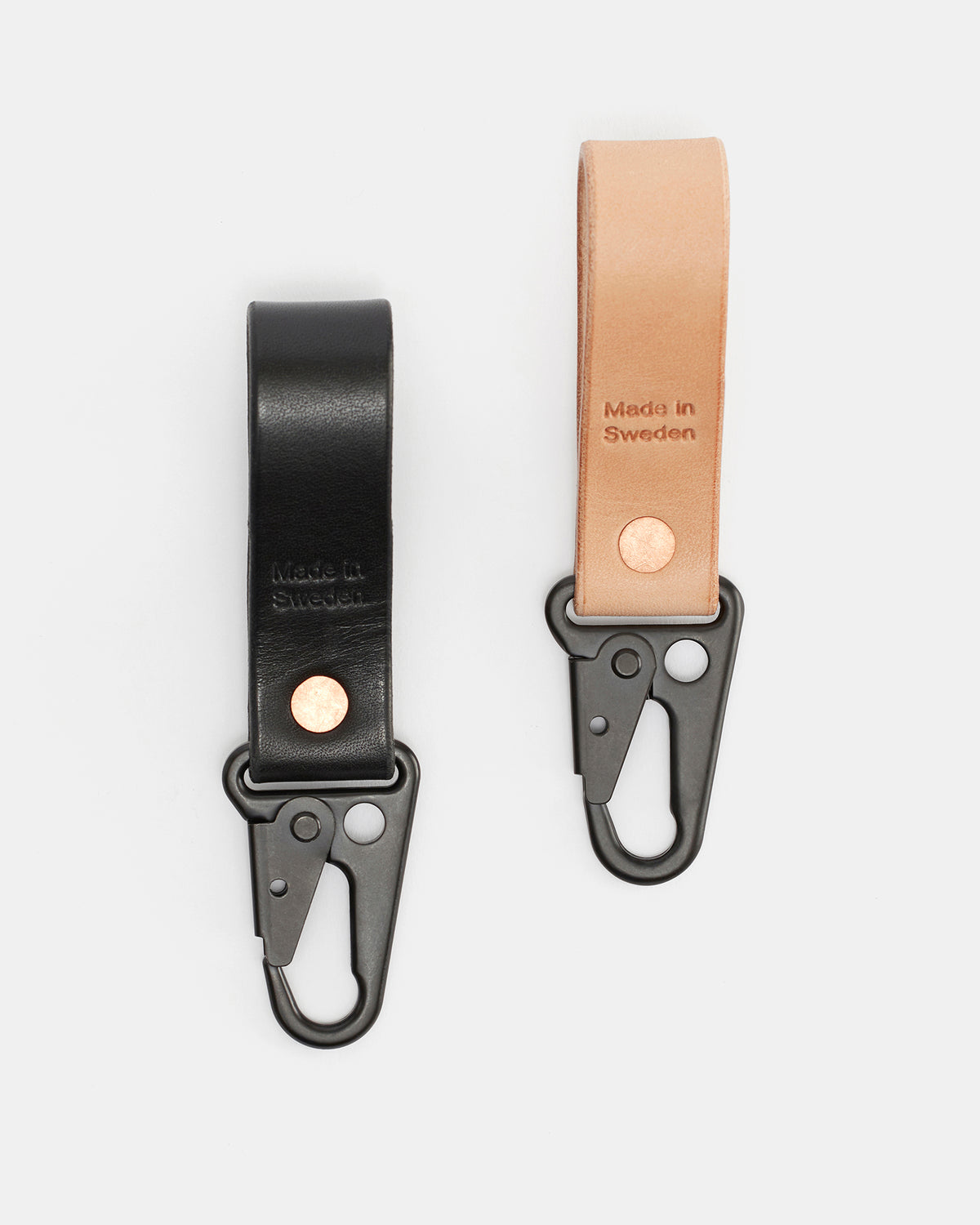 Handmade Swedish leather keychain with solid metal hardware