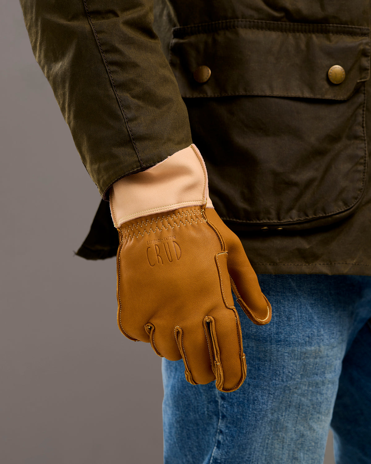Vuogas unlined goat leather gloves designed for outdoor use on model