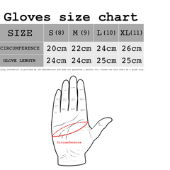 Size chart for Mitsuhiko Thinsulate-lined mittens