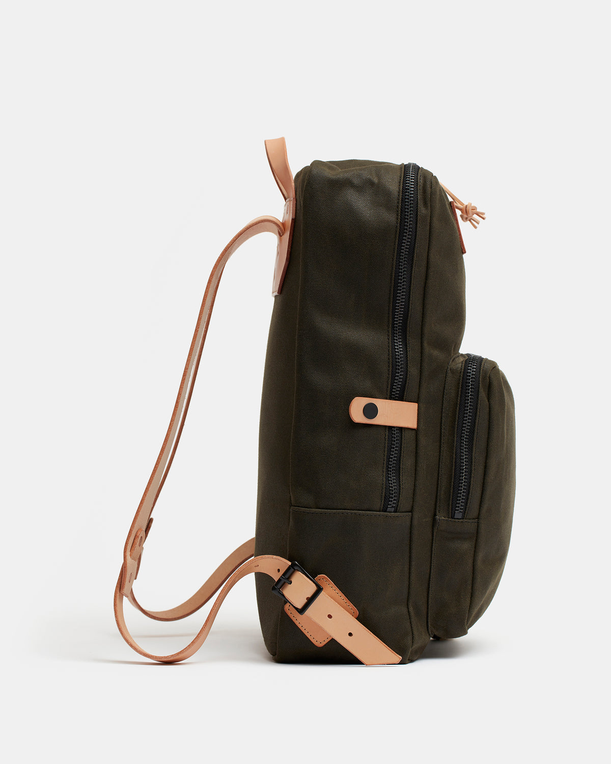 Nova Backpack Natural in waxed canvas with leather straps side