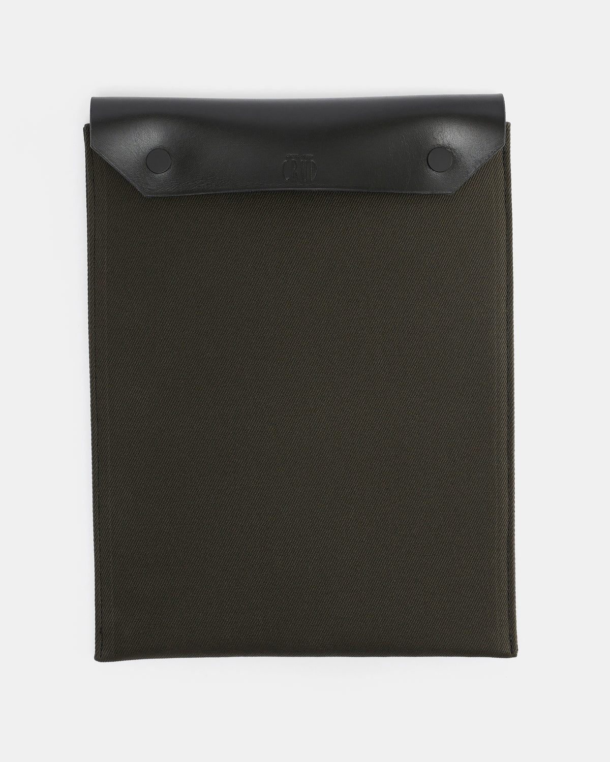 Ottem black laptop sleeve in 18 oz waxed Hybrid Twill canvas and Tärnsjö leather