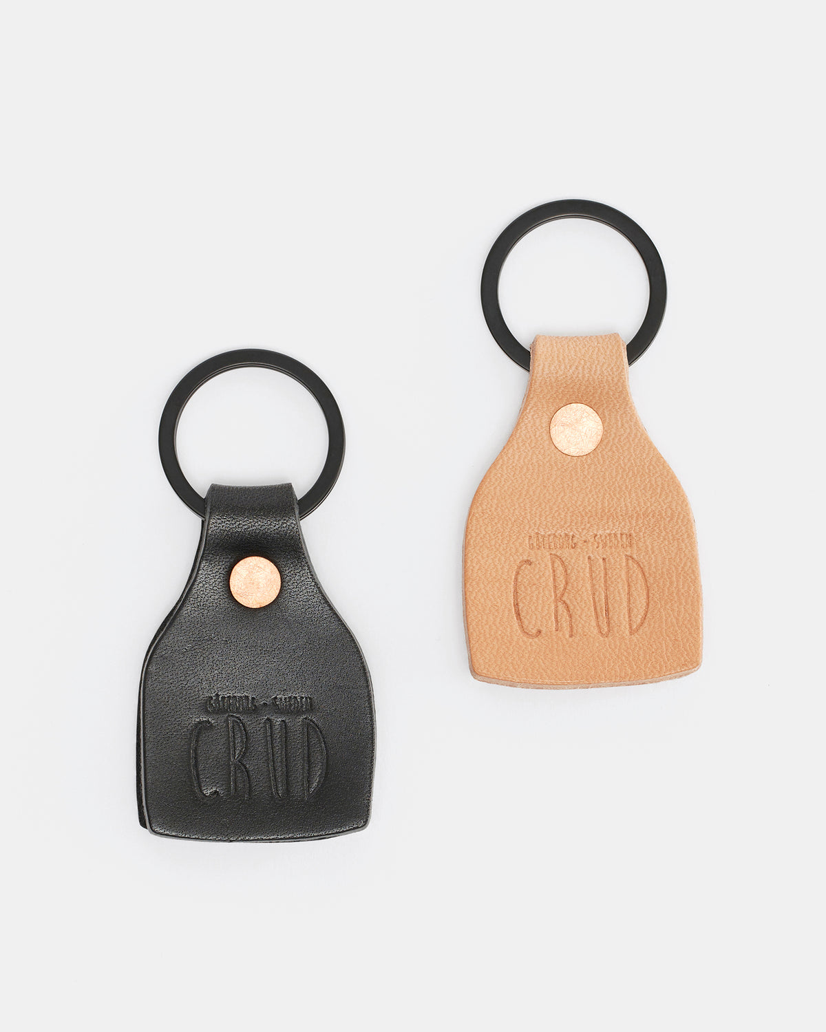 CRUD leather key fob with matte black steel split key ring