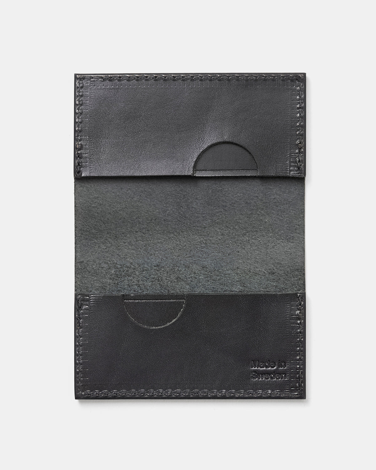 Interior of Nordre leather card holder with four card compartments